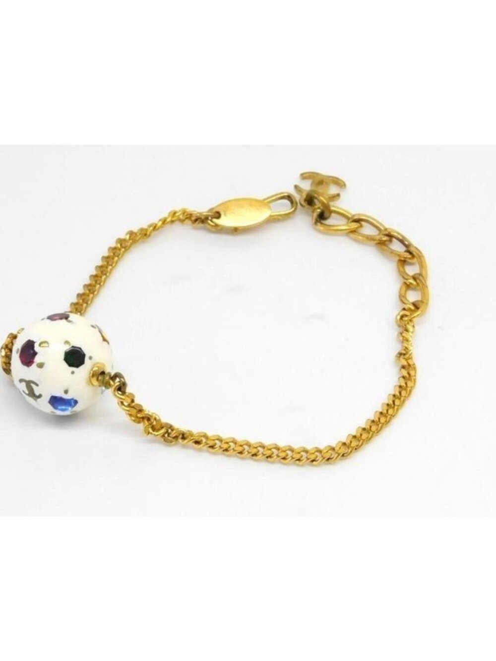Chanel Soccer Ball Multi Stone CC Logo Bracelet Gold